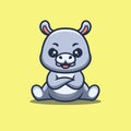 Hippo Sitting Angry Cute Creative Kawaii Cartoon Mascot Logo