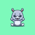 Hippo Sitting Excited Cute Creative Kawaii Cartoon Mascot Logo