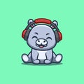 Hippo Sitting Hearing Music Cute Creative Kawaii Cartoon Mascot Logo Royalty Free Stock Photo