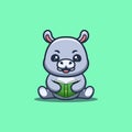 Hippo Sitting Reading Book Cute Creative Kawaii Cartoon Mascot Logo Royalty Free Stock Photo