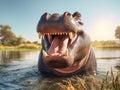 Ai Generated illustration Wildlife Concept of Hippo smile Royalty Free Stock Photo