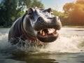 Ai Generated illustration Wildlife Concept of Hippo smile Royalty Free Stock Photo