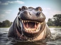 Ai Generated illustration Wildlife Concept of Hippo smile Royalty Free Stock Photo