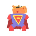 Hippo Smiling Animal Dressed As Superhero With A Cape Comic Masked Vigilante Geometric Character