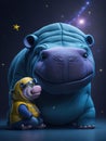 Hippo in space with little boy Royalty Free Stock Photo