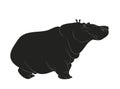 Hippo stands drawing silhouette, vector