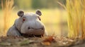 Plush Hippo In Tundra: Felt Stop-motion Art With Cute Cartoonish Design Royalty Free Stock Photo