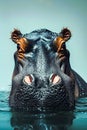 Hippo is swimming in body of water with its mouth open. Generative AI Royalty Free Stock Photo