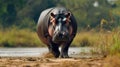 Hippo walking through in the warm morning light Royalty Free Stock Photo