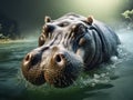 Ai Generated illustration Wildlife Concept of Hippo in water