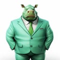 Green Rhino In A Suit: Photorealistic Fantasy Illustration