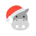 Hippo wearing santa hat flat icon design Royalty Free Stock Photo