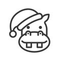 Hippo wearing santa hat outline icon editable stroke Royalty Free Stock Photo