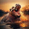 Ai Generated illustration Wildlife Concept of Hippo yawn