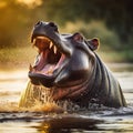 Ai Generated illustration Wildlife Concept of Hippo yawn