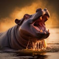 Ai Generated illustration Wildlife Concept of Hippo yawn