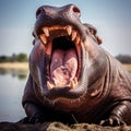 Ai Generated illustration Wildlife Concept of Hippo yawn