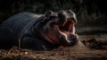 A hippo yawning displaying its massive teeth created with Generative AI