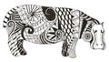 Hippo zentangle stylized, vector, illustration, freehand pencil