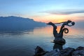 Hippocampes statue by the lake in Vevey, Switzerland