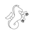 Hippocampus Heraldic animal linear style. Sea horse with fishtail. Fantastic Beast. Monster for coat of arms. Heraldry design