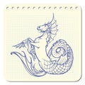 Hippocampus or kelpie supernatural water beast. Notepad sketch.