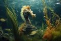 Hippocampus seahorse in the aquarium. Marine life, A close-up of a seahorse navigating through underwater vegetation, AI Generated Royalty Free Stock Photo