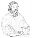 Hippocrates 460-370 BC portrait in line art illustration.hip