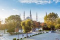 Hippodrome of Constantinople also named Sultan Ahmet Square with background of Blue Mosque in the morning in autumn in Istanbul,