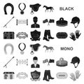 Hippodrome and horse black icons in set collection for design. Horse Racing and Equipment vector symbol stock web Royalty Free Stock Photo