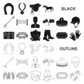 Hippodrome and horse black icons in set collection for design. Horse Racing and Equipment vector symbol stock web Royalty Free Stock Photo
