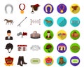 Hippodrome and horse cartoon,flat icons in set collection for design. Horse Racing and Equipment vector symbol stock web Royalty Free Stock Photo