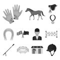 Hippodrome and horse monochrome icons in set collection for design. Horse Racing and Equipment vector symbol stock web Royalty Free Stock Photo