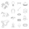 Hippodrome and horse outline icons in set collection for design. Horse Racing and Equipment vector symbol stock web Royalty Free Stock Photo