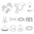 Hippodrome and horse outline icons in set collection for design. Horse Racing and Equipment vector symbol stock web Royalty Free Stock Photo