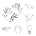 Hippodrome and horse outline icons in set collection for design. Horse Racing and Equipment vector symbol stock web Royalty Free Stock Photo