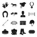 Hippodrome and horse set icons in black style. Big collection of hippodrome and horse vector symbol stock illustration Royalty Free Stock Photo