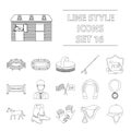 Hippodrome and horse set icons in outline style. Big collection of hippodrome and horse vector symbol stock illustration Royalty Free Stock Photo