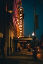 The Hippodrome Theater neon sign at night, in Baltimore, Maryland Royalty Free Stock Photo