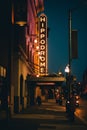 The Hippodrome Theater neon sign at night, in Baltimore, Maryland