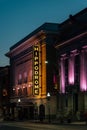 The Hippodrome Theater neon sign at night, in Baltimore, Maryland