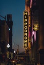 The Hippodrome Theater neon sign at night, in Baltimore, Maryland