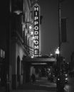 The Hippodrome Theater neon sign at night, in Baltimore, Maryland