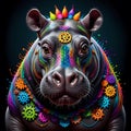 Hippopotamus, hippopotamus art. Abstract multicolors of threads and beads Royalty Free Stock Photo