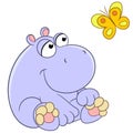 Hippopotamus and butterfly
