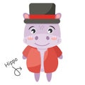 Hippopotamus cartoon characters with clothes . Vector