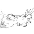 Hippopotamus cartoon coloring pages vector Royalty Free Stock Photo
