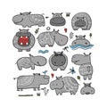 Hippopotamus collection, cute hippo character for your design