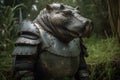 a hippopotamus dressed as conquistador, created with Generative AI technology
