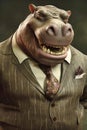 a hippopotamus dressed in a mans business suit, Generative AI